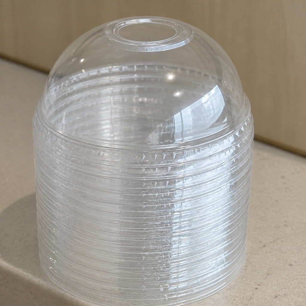 Compostable PLA cold cup domed lids for 12oz, 16oz, 20oz cups