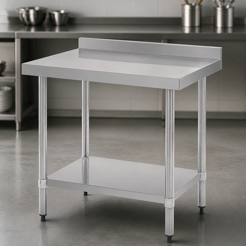 Commercial stainless steel work table with upstand 900mm