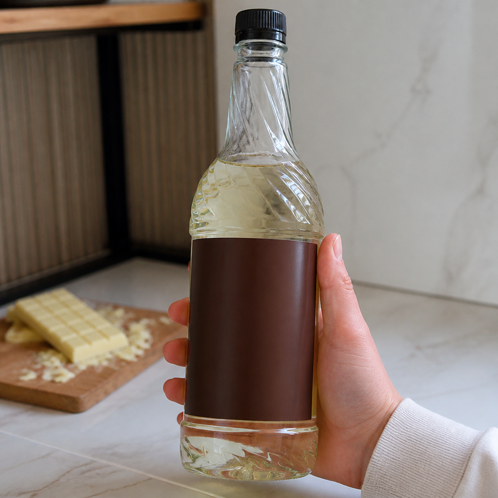1 litre bottle of vegan-friendly commercial chocolate syrup