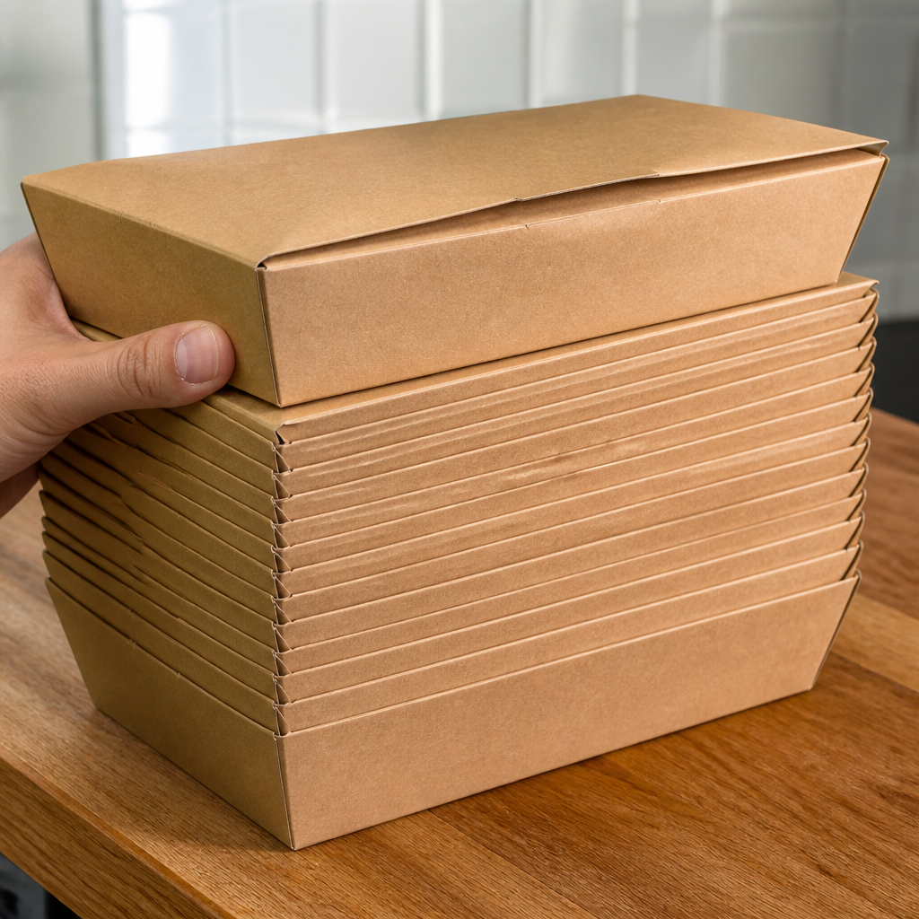 Compostable Kraft Food Boxes 250mm Takeaway Containers 150 Pack