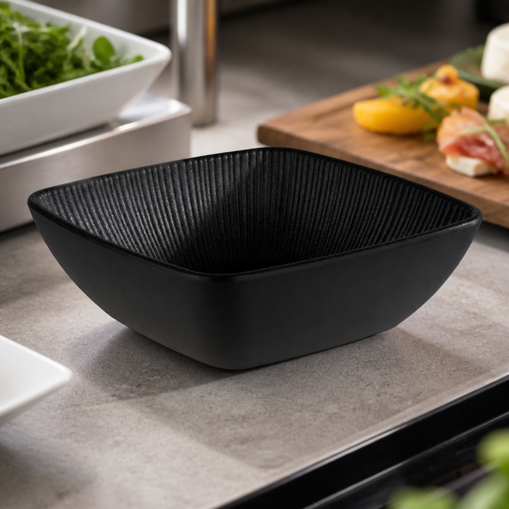 Commercial Melamine Bowl Black 165mm 600ml Dishwasher Safe