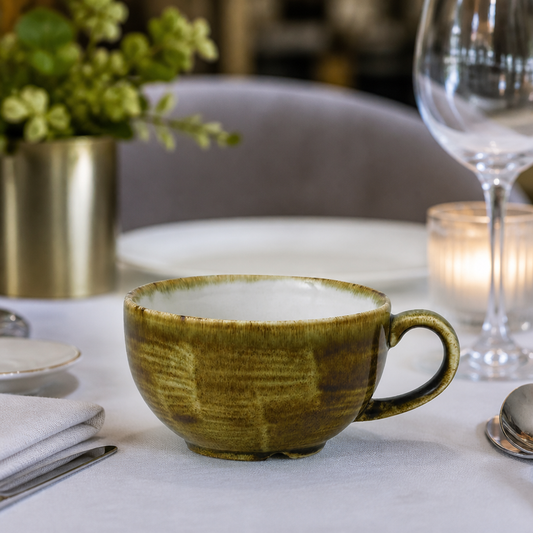 Commercial Cappuccino Cups 8oz Olive Plume Design 12 Pack