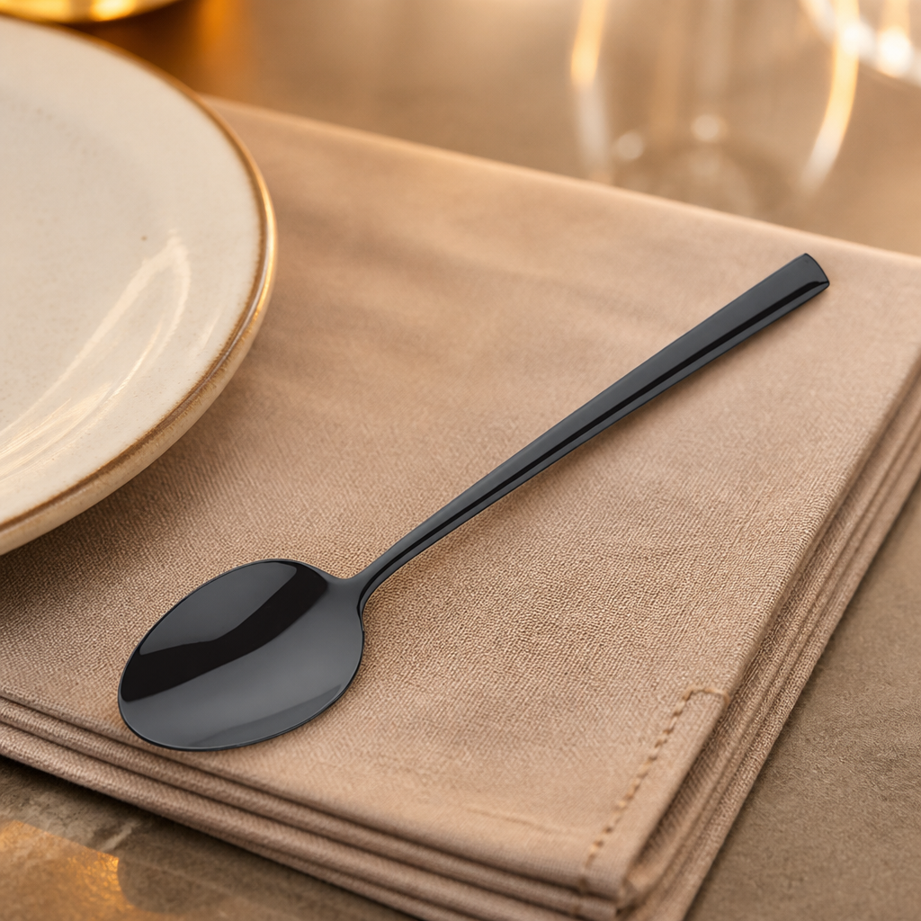 Black Dessert Spoons 12 Pack Stainless Steel Cutlery
