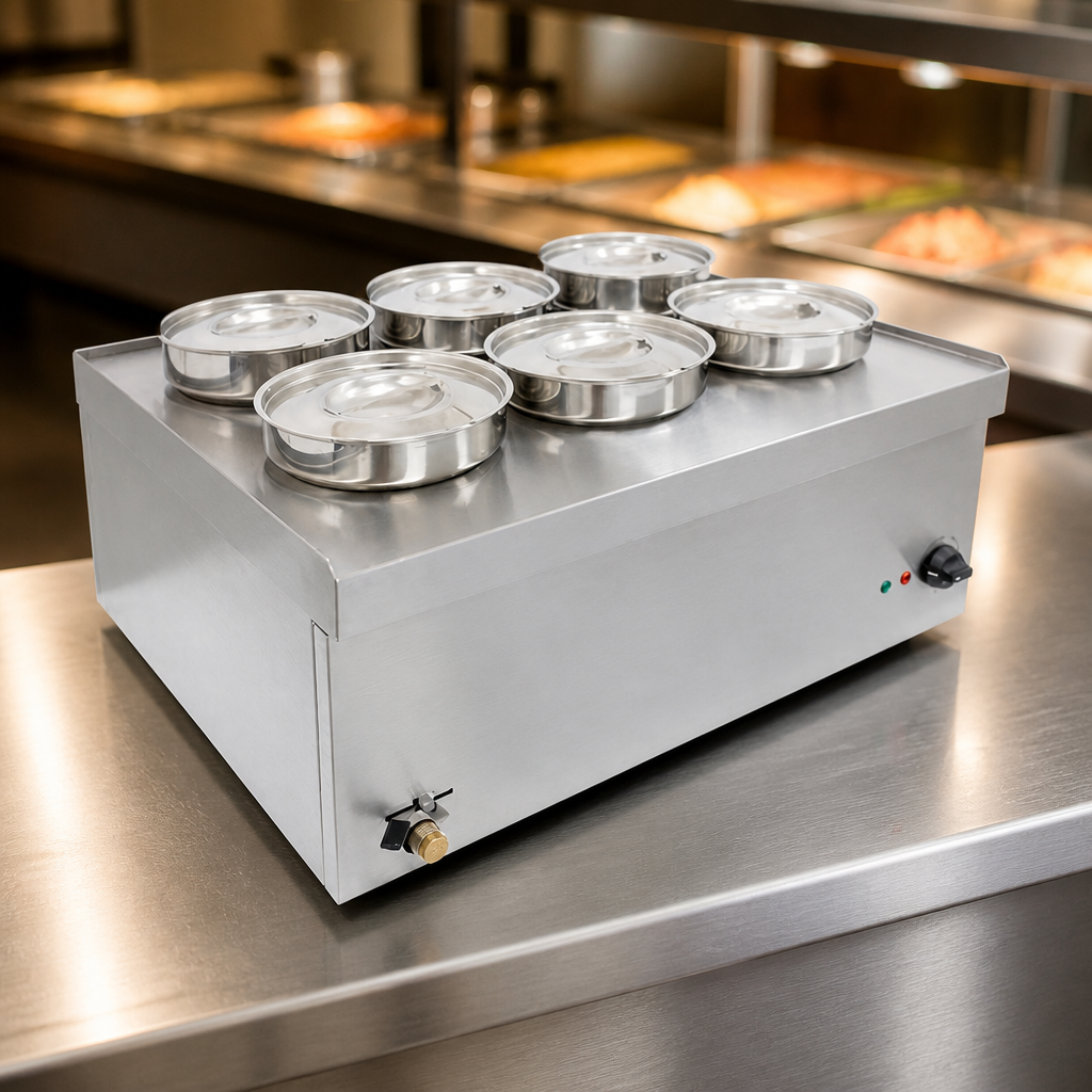 6 Pot Commercial Bain Marie with Adjustable Thermostat