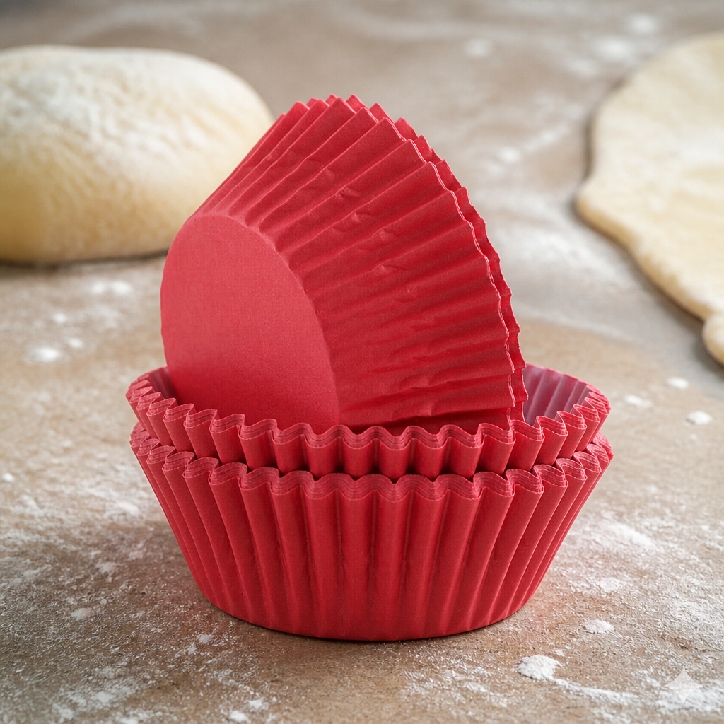 Commercial red cupcake cases 75mm, 60 pack for baking