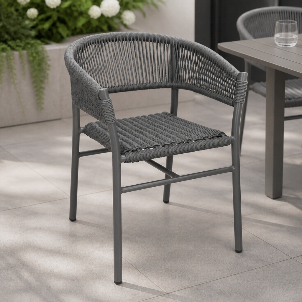 Commercial Outdoor Wicker Chairs Pack of Two Grey Stackable