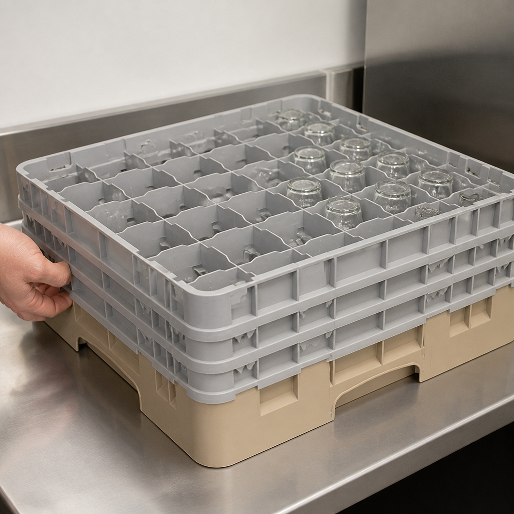Commercial Glass Rack with 36 Compartments in Beige Polypropylene