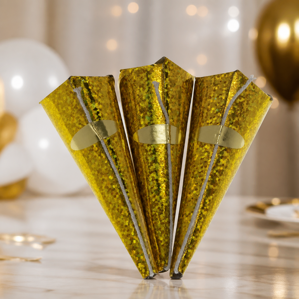 Gold Holographic Cone Party Poppers 50 Pack Disposable Supplies