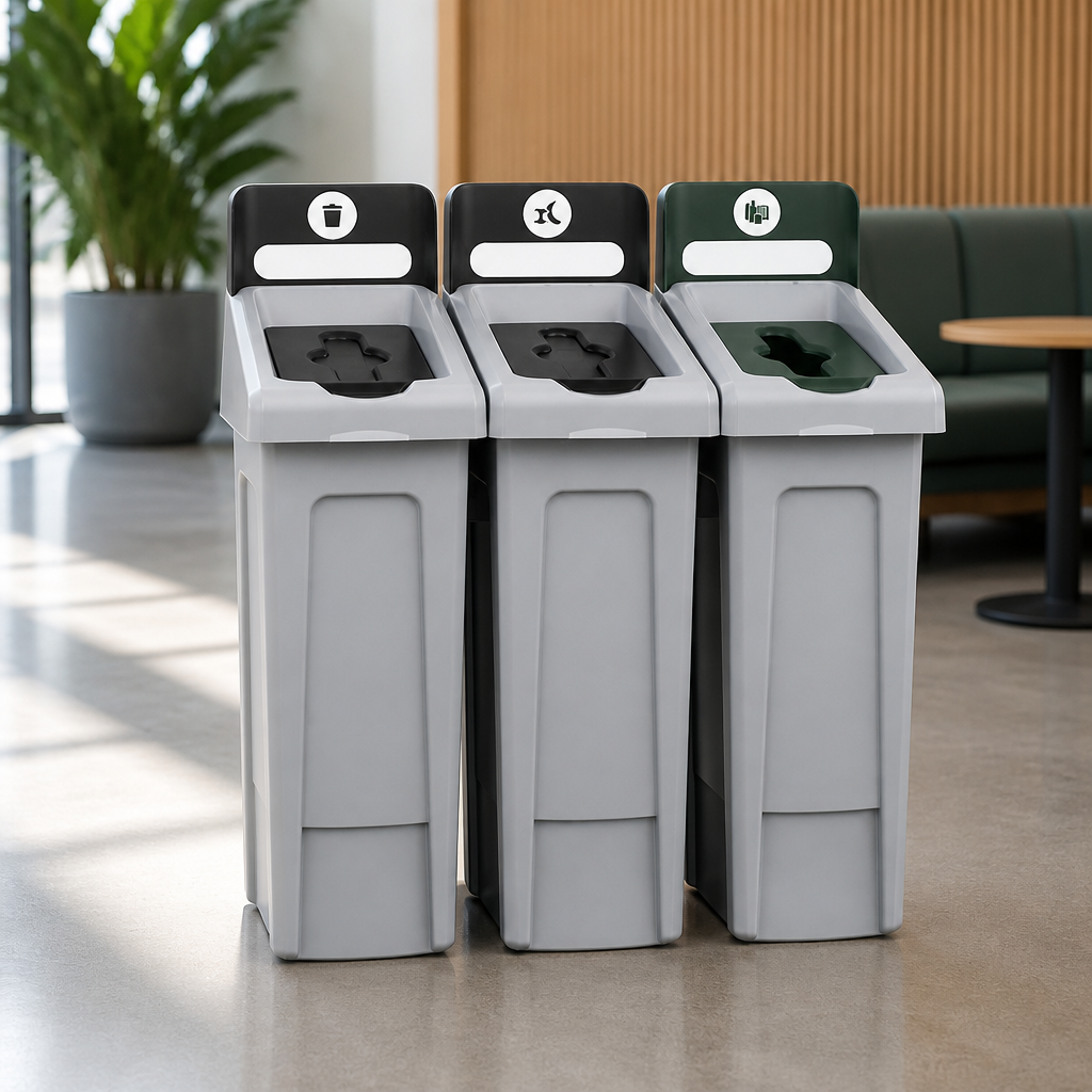 Commercial Recycling Station 3x 87Ltr Slim Design Bins