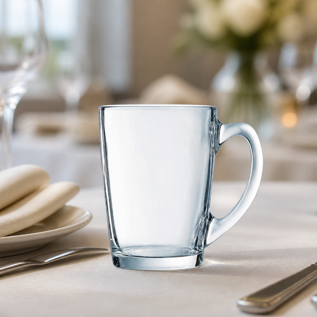 Set of 6 heat-resistant commercial glass mugs 320ml