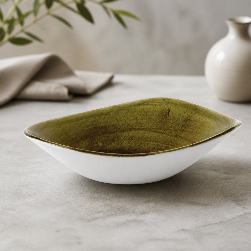 Commercial Plume Olive Triangle Bowls 21oz 12 Pack