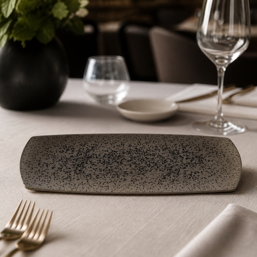Commercial Rectangular Plates Flint Grey 355 x 140mm 6 Pack