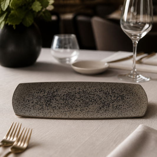 Commercial Rectangular Plates Flint Grey 355 x 140mm 6 Pack