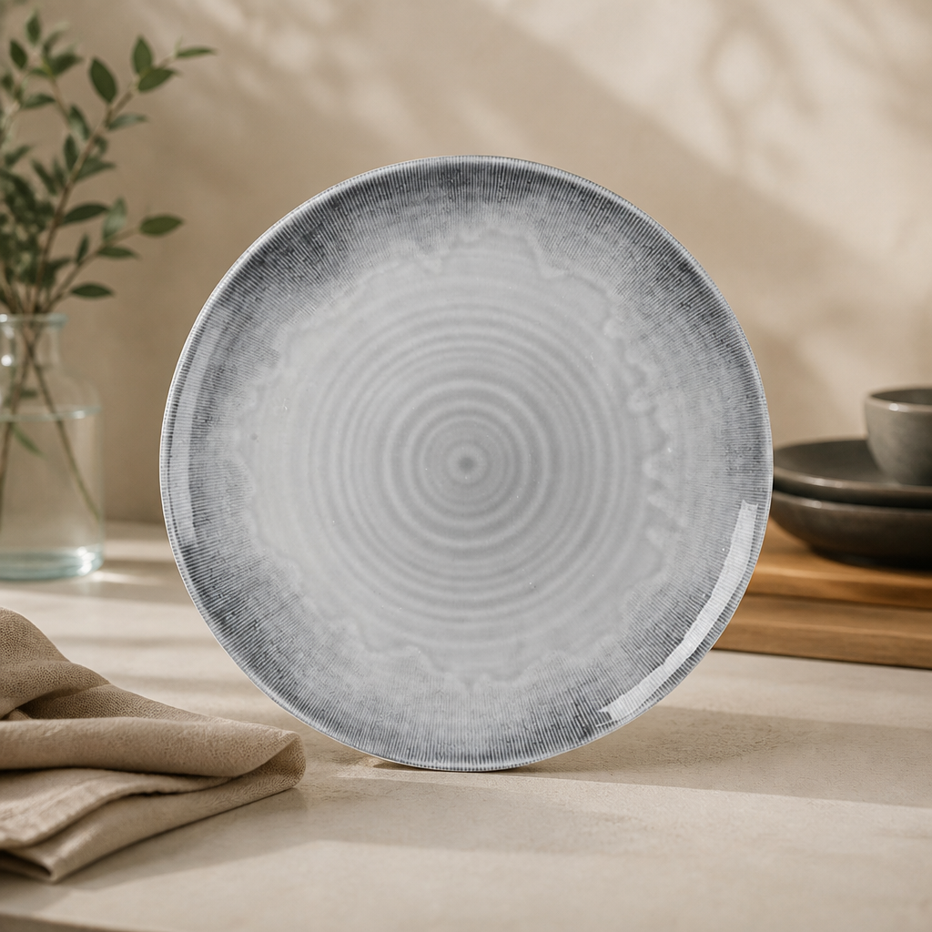 Harvest Flux Grey Organic Coupe Plates 295mm (12 Pack)