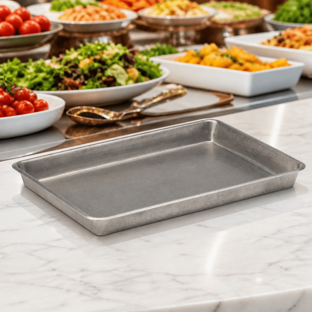 Set of 6 Commercial Vintage Steel Serving Trays 330x230mm