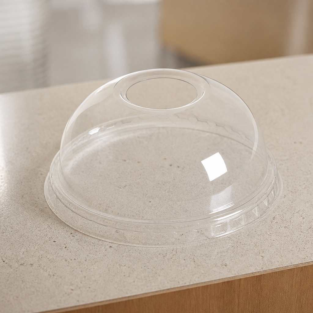 Clear rPET dome lid with straw hole for 95mm smoothie cups
