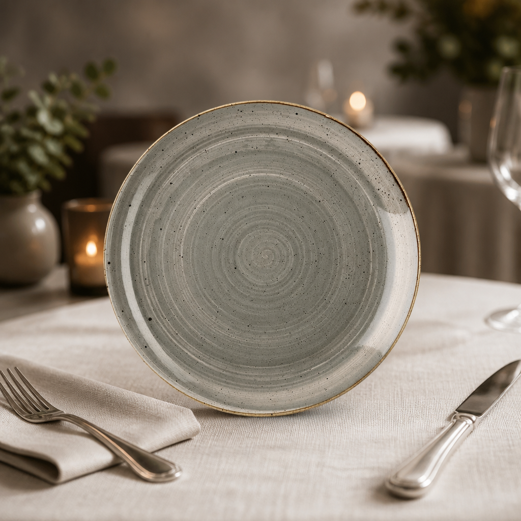 Commercial Grey Coupe Plates 228mm - 12 Pack