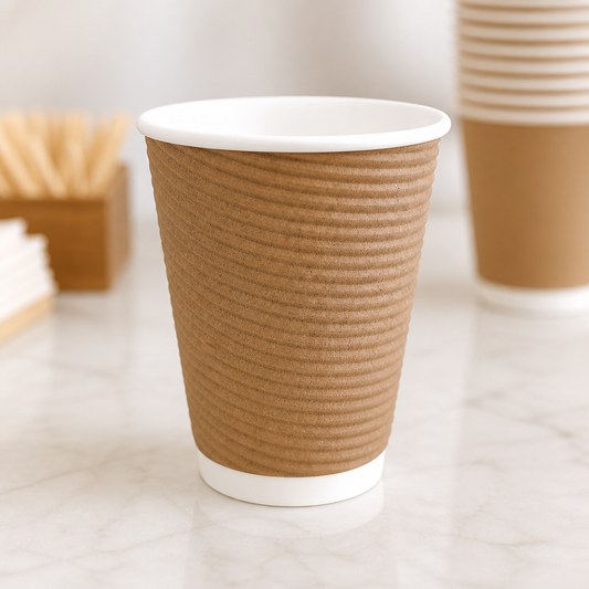 Recyclable Disposable Coffee Cups 340ml 12oz Ripple Wall 500 Pack
