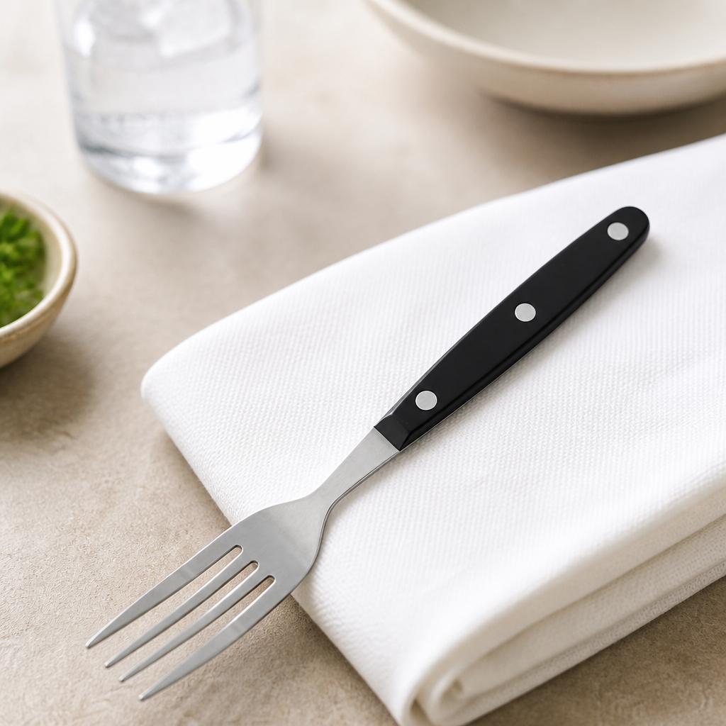 Commercial Steak Forks 200mm Black Handle 12 Pack