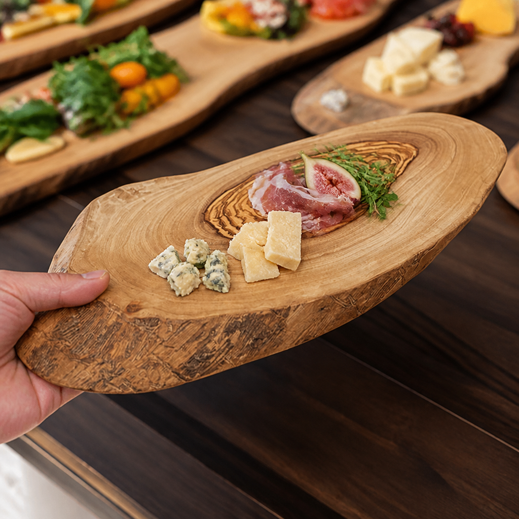 Rustic Olive Wood Platters 250mm, set of 6