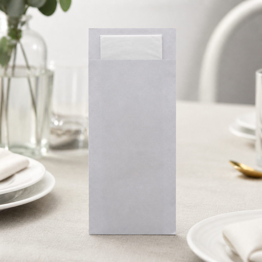 Commercial Cutlery Pouches with Napkin 500 Pack Sea Salt Grey