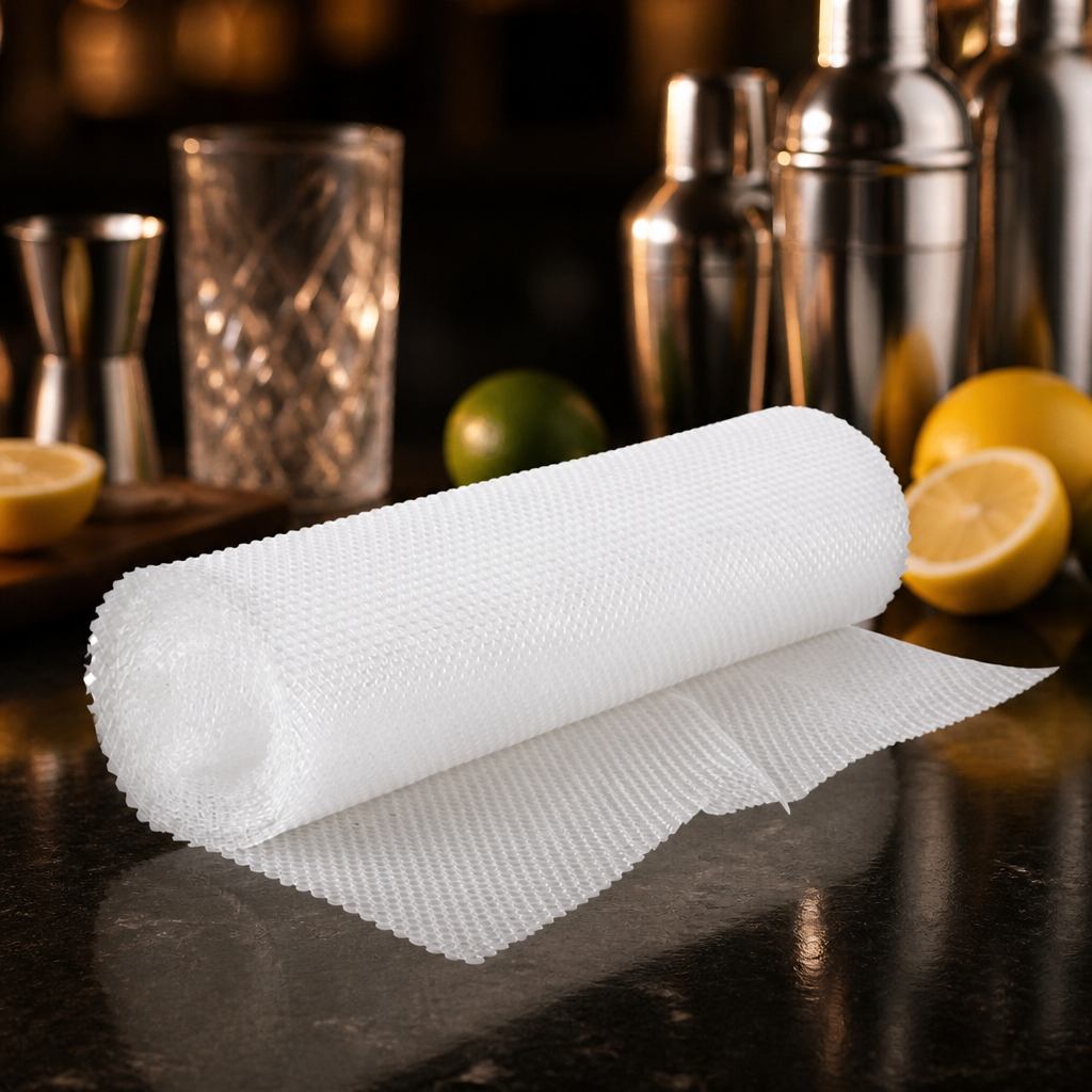 Clear Bar Shelf Liner Roll 10m for glass storage