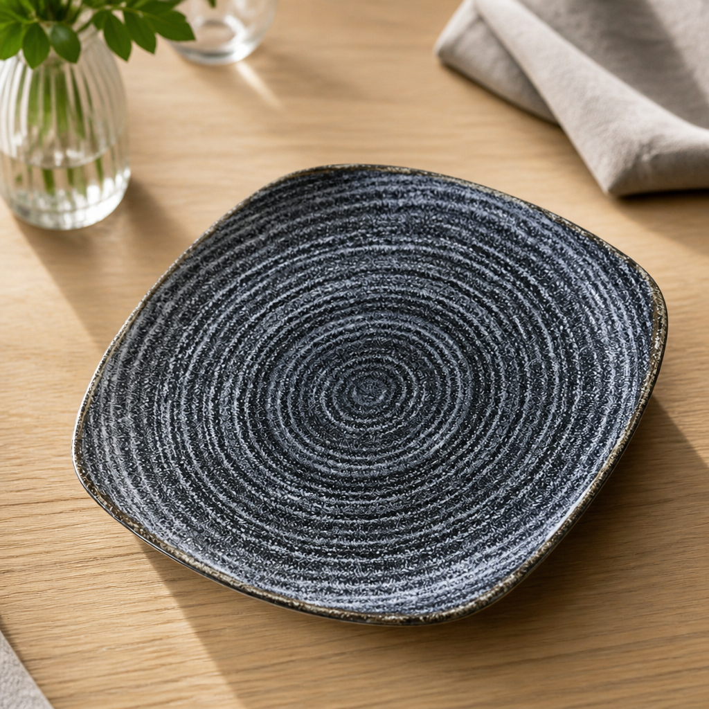 Commercial Charcoal Black Square Plates 215mm 12 Pack
