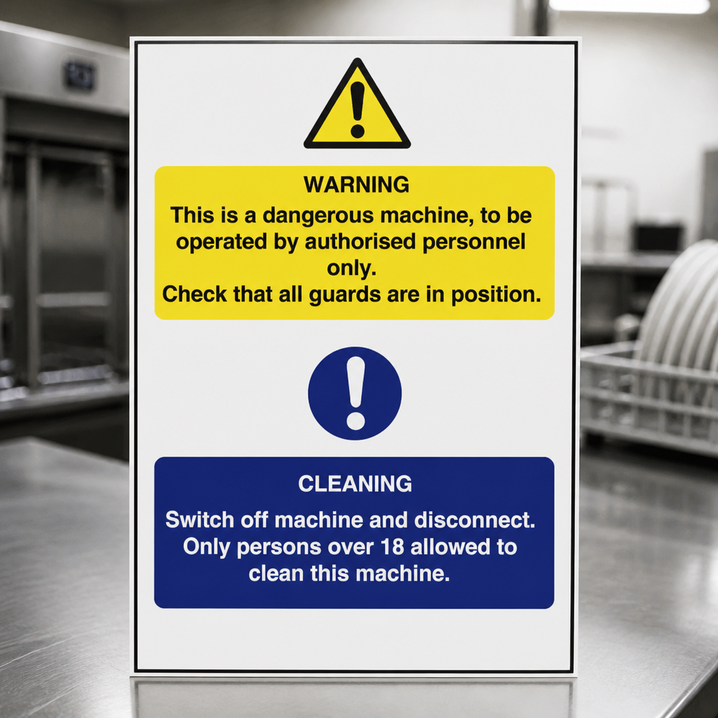 Self-Adhesive Dangerous Machine Cleaning Sign 300x200mm