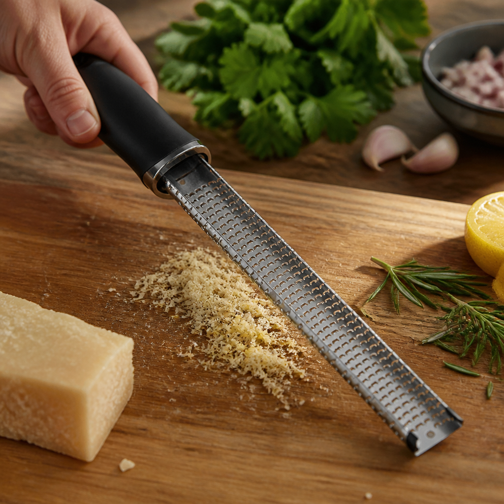 Commercial kitchen grater and zester with comfortable handle