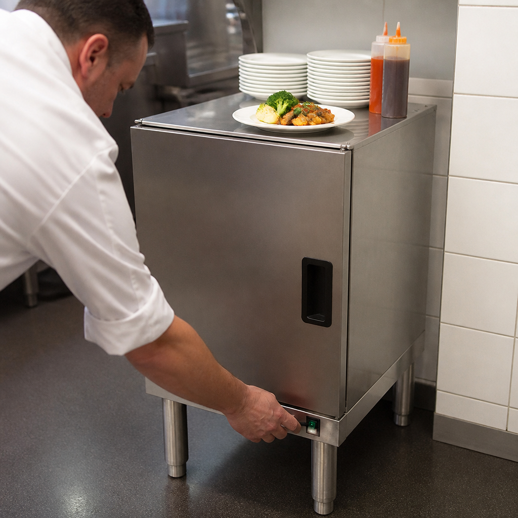 Commercial heated pedestal storage cupboard 668mm high