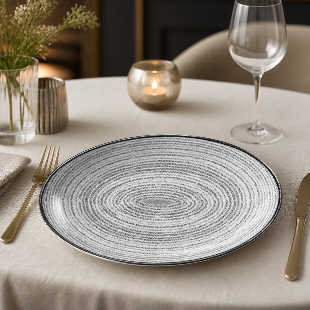 Commercial Oval Coupe Plates 317 x 255mm in Stone Grey