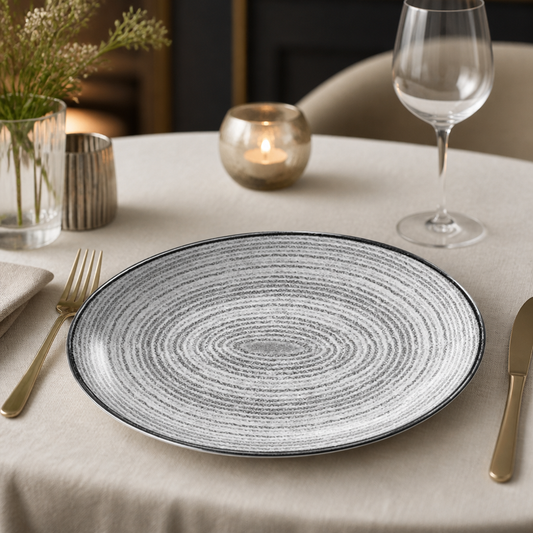 Commercial Oval Coupe Plates 317 x 255mm in Stone Grey