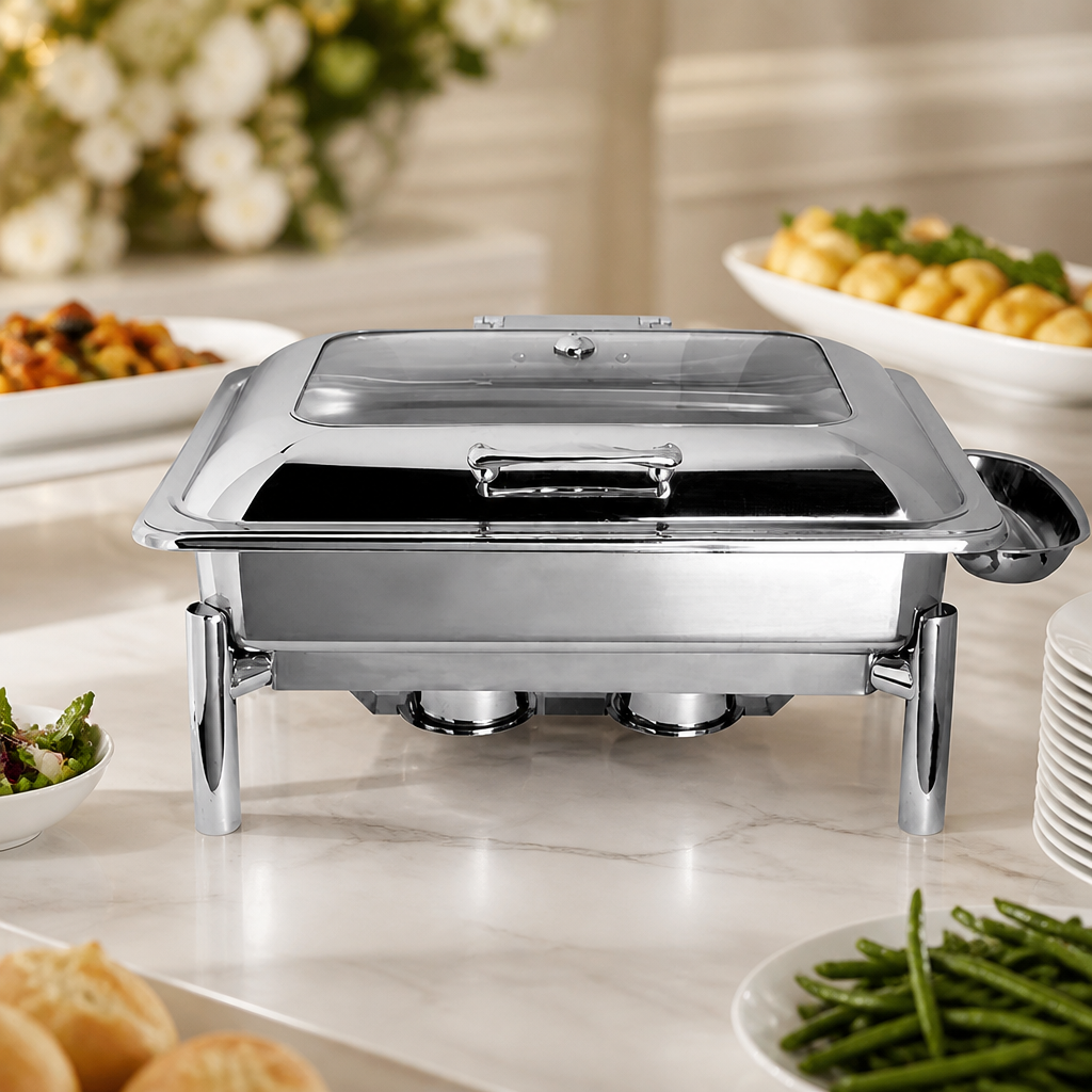 Commercial Rectangular Chafing Dish With Stand 7.6Ltr Silver