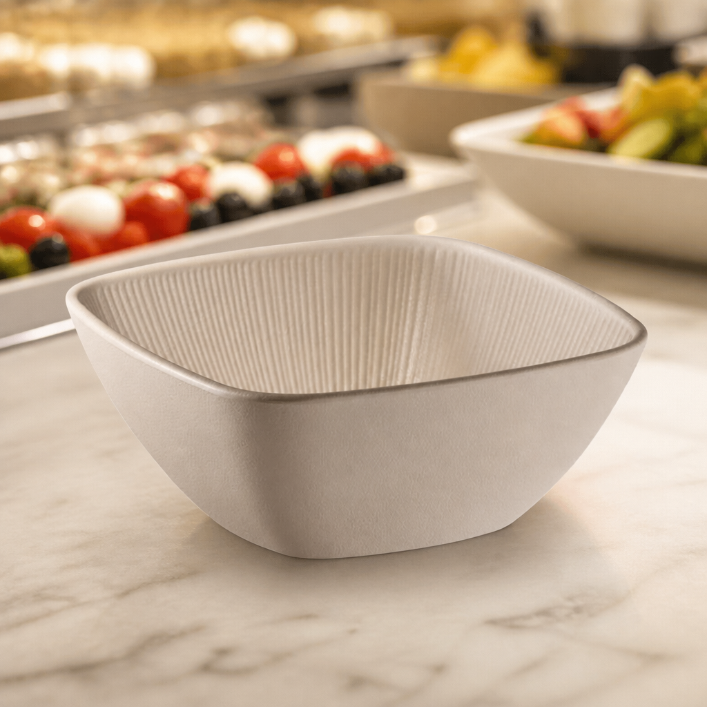 Commercial Melamine Square Bowl 1.5L in sand colour