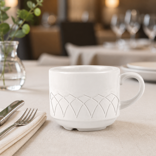 Commercial stacking tea cups 206ml fine china 24 pack