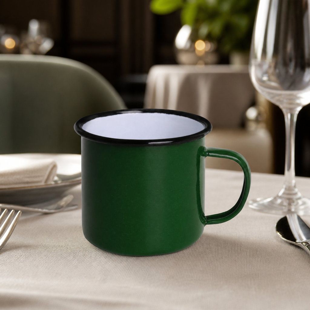 Commercial Enamel Mugs Green 350ml - 6 Pack