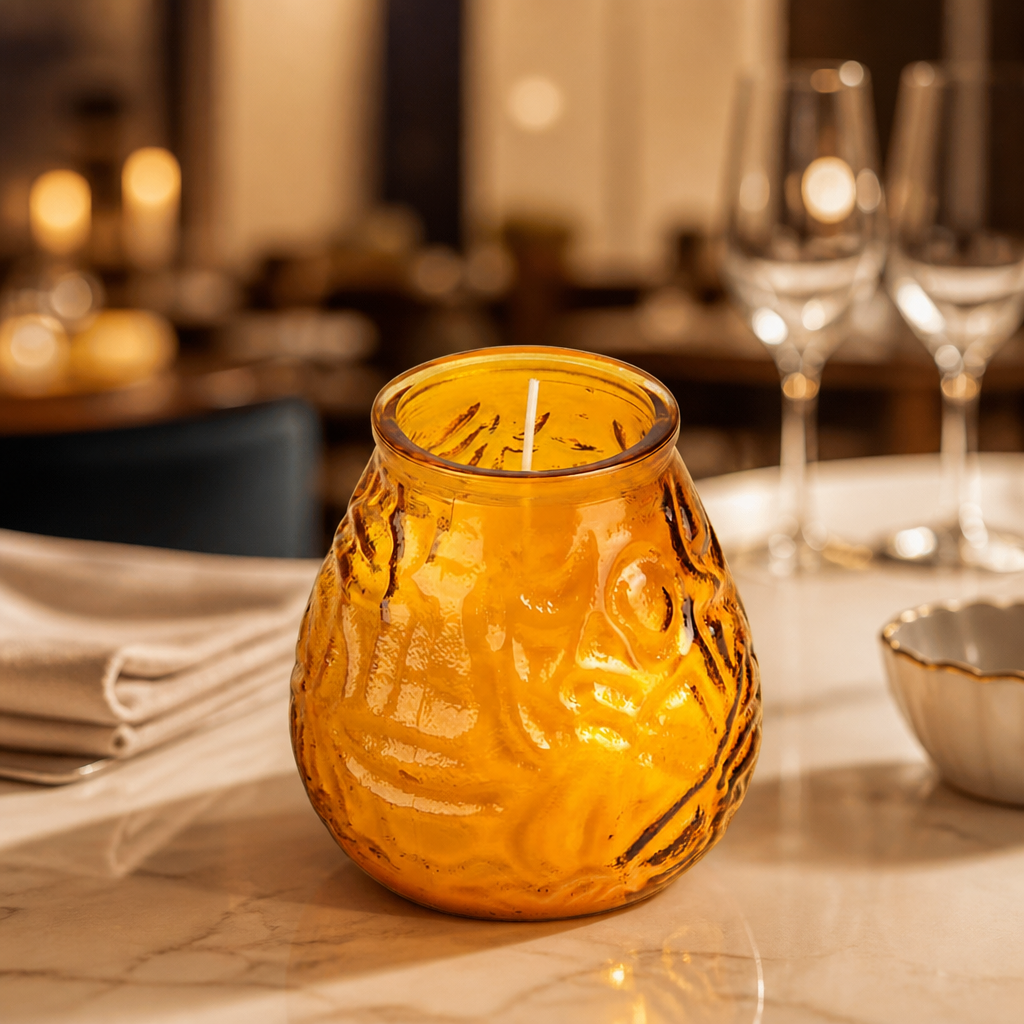 12 pack of commercial table candles in glass jars