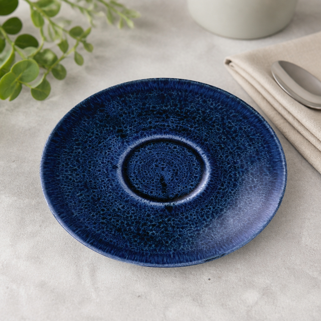 Commercial Espresso Saucers 4.5" Blue Super Vitrified Porcelain
