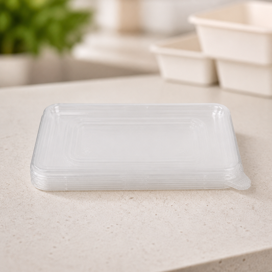 Recyclable PET Lids for Bagasse Containers 100 Pack Clear