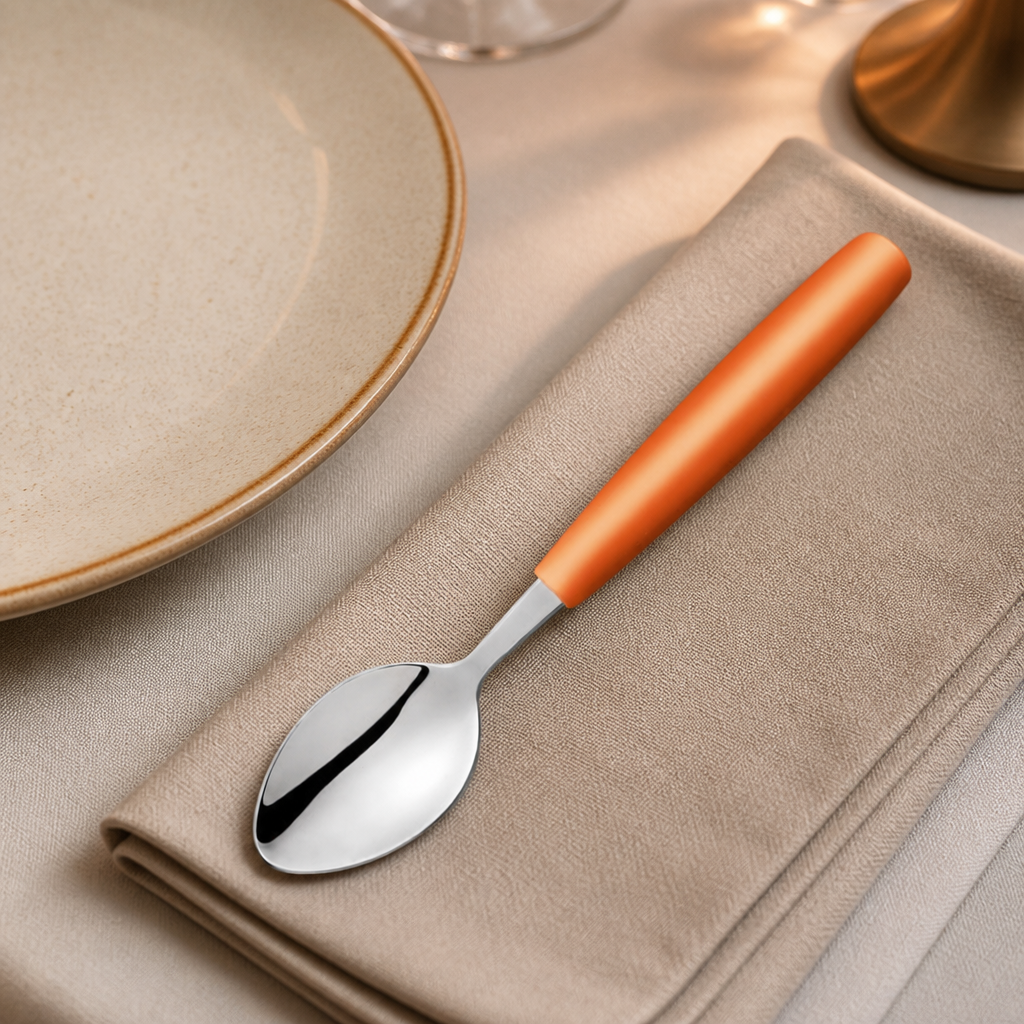 Pack of 12 commercial tablespoons with orange handles