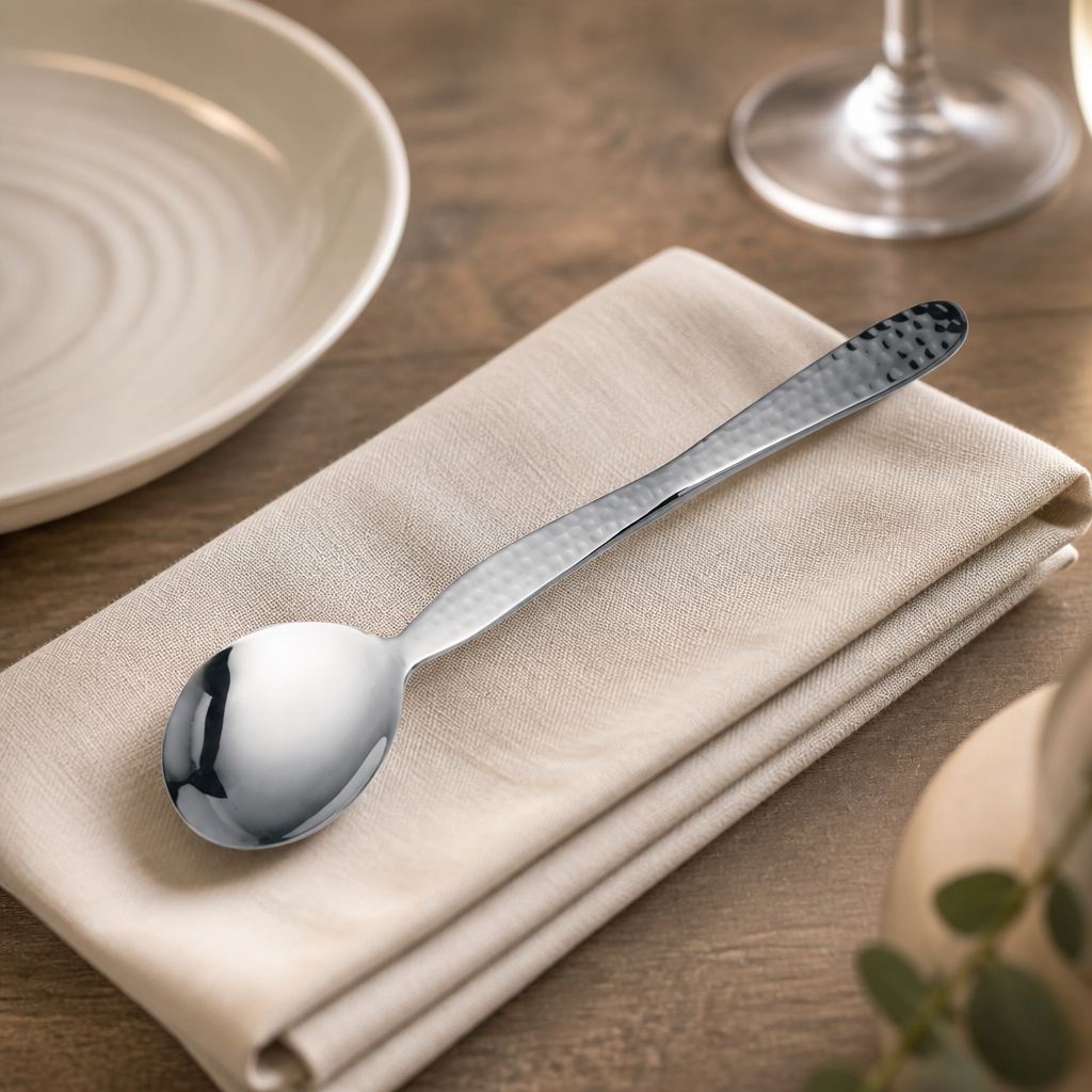 Commercial Hammered Medium Serving Spoon 10" - 6 Pack