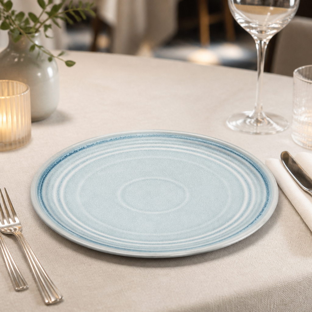 Commercial Ice Blue Flat Round Plates 270mm 4 Pack
