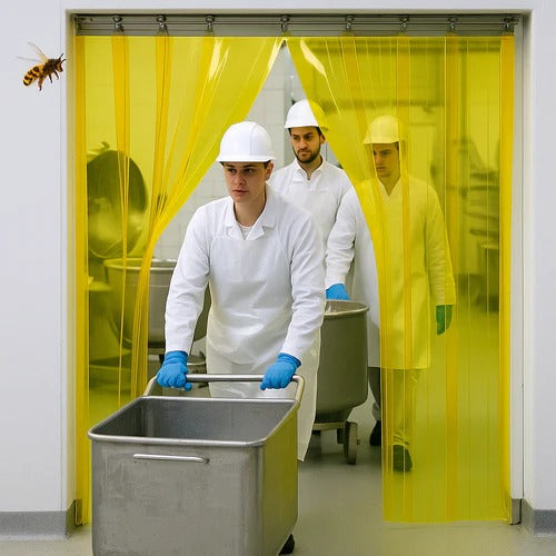 Transparent Yellow PVC Strip Curtains – Swivel Hinge, Insect Barrier