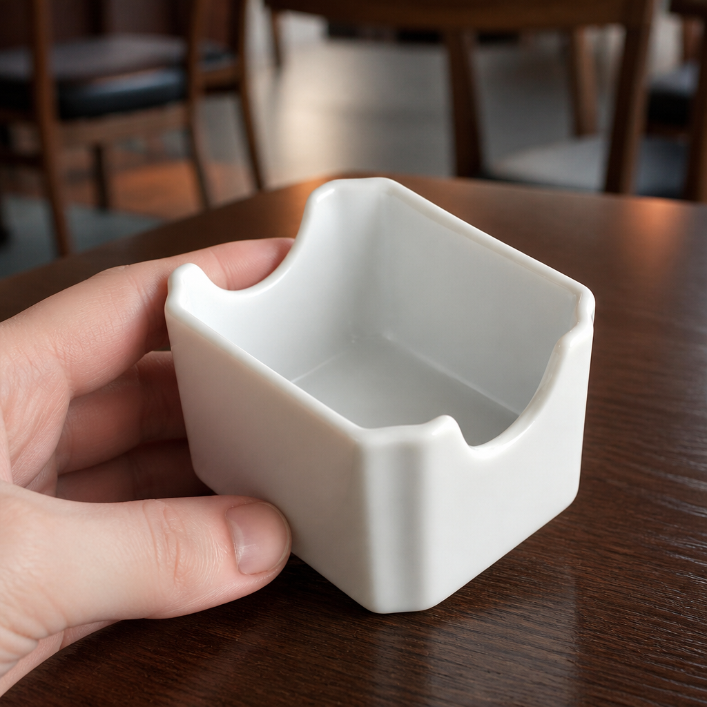 6 pack of commercial porcelain sachet holders for breakfast service