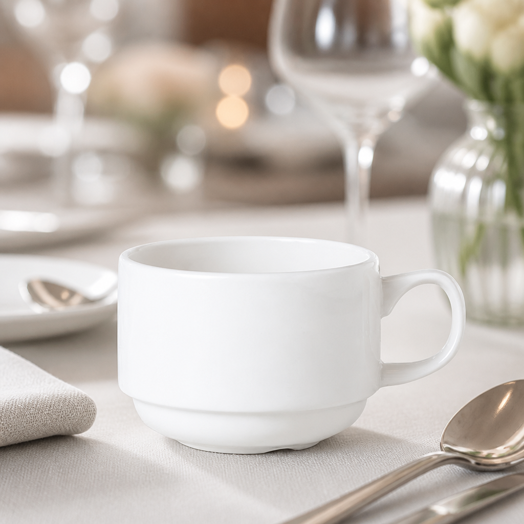 200ml Commercial Stacking Slimline Tea Cups - 36 Pack