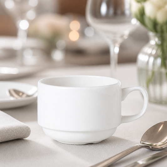 200ml Commercial Stacking Slimline Tea Cups - 36 Pack