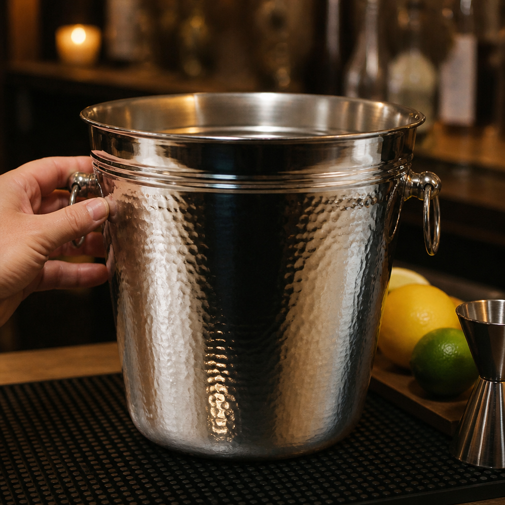 Hammered stainless steel wine and champagne bucket
