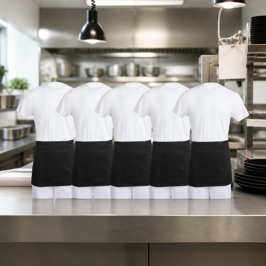 Commercial Waist Aprons Black 5 Pack Adjustable Fit