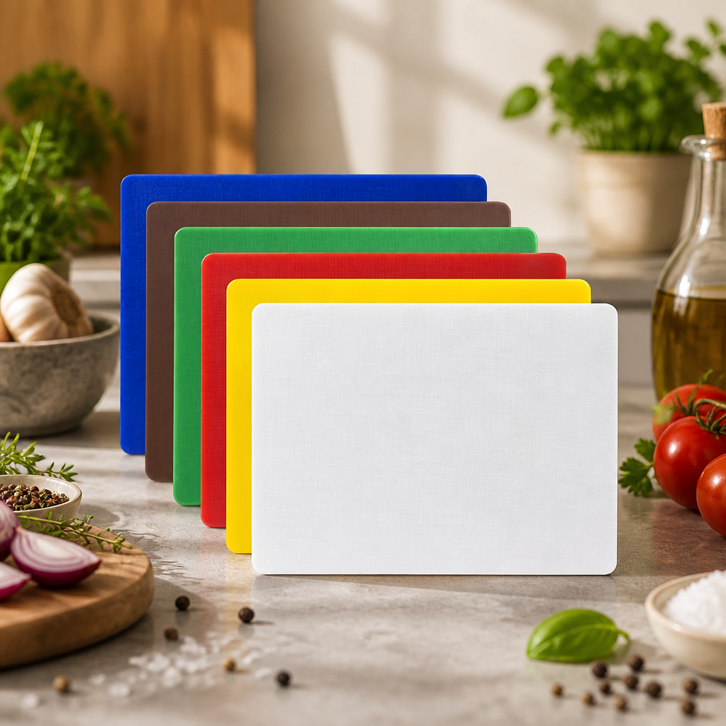 6-piece commercial plastic chopping board set 300x225mm