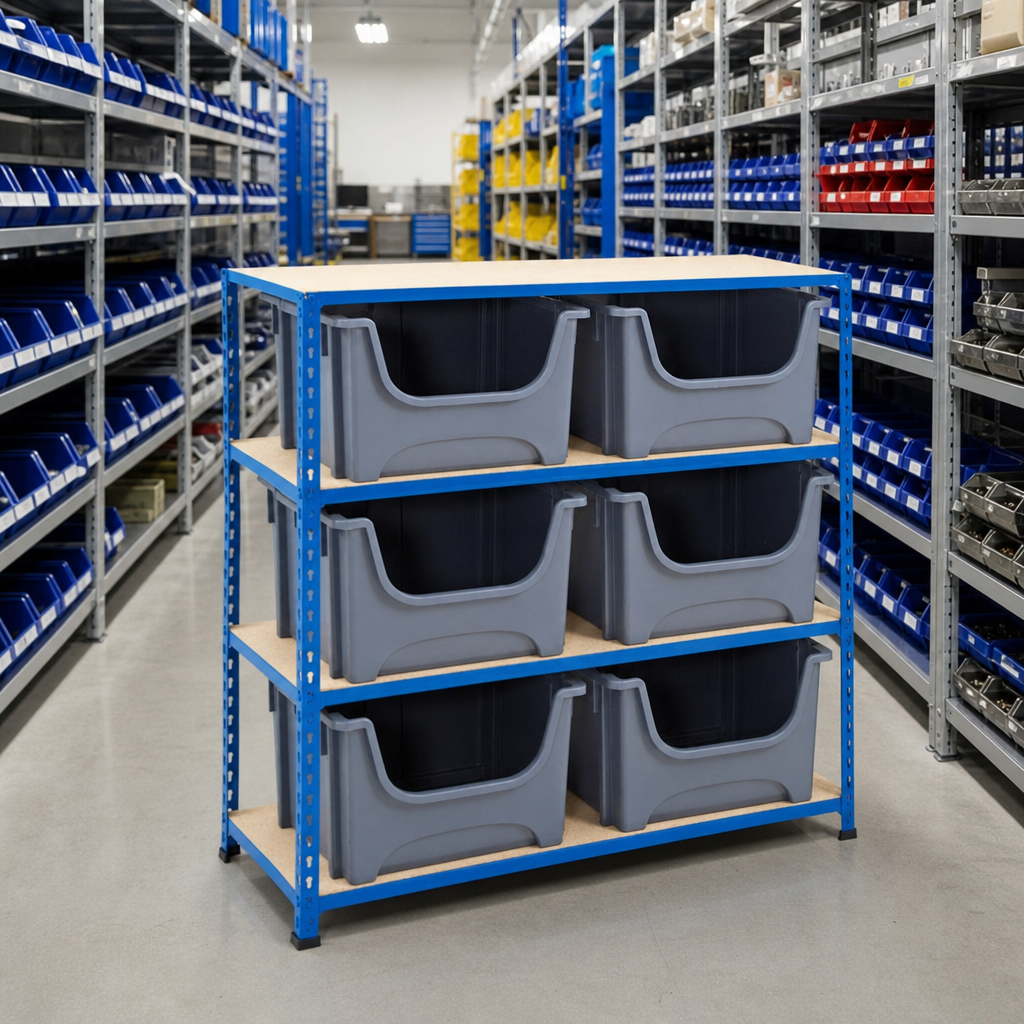 Bin Storage Shelving Unit with 6 Bins, 1220h x 1120w